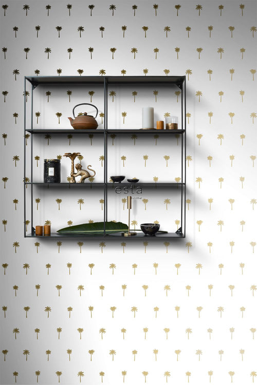 ESTAhome behang palmbomen wit en goud - 53 cm x 10.05 m - 139158