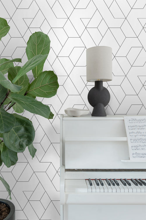 ESTAhome behang grafische lijnen zwart wit - 50 x 900 cm - 139951 - vtwonen shop