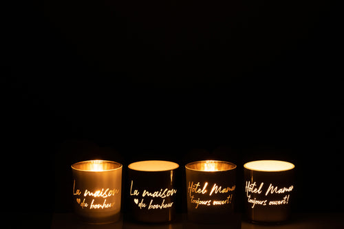 J-Line theelichthouder - textiel/glas - goud/zilver - small - 4 stuks