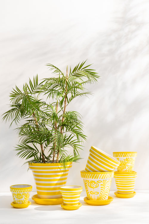 J-Line bloempot Granada Stripes Handmade + Painted - keramiek - geel - small - Ø 21 cm