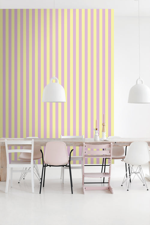 ESTAhome behang strepen pastel geel en lila paars - 53 cm x 10.05 m - 139912 - vtwonen shop