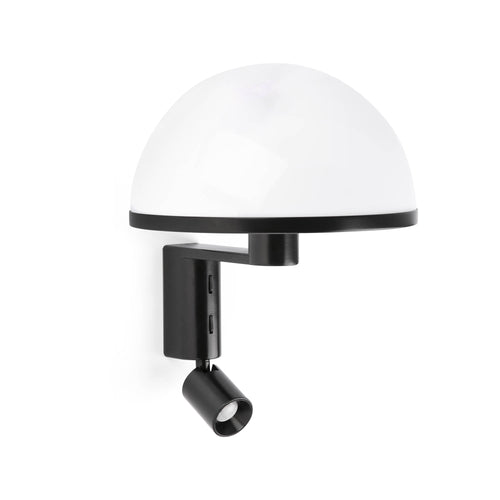 Faro Dome Dome leeswandlamp, satijnzwart, glanzend witte kap, E27