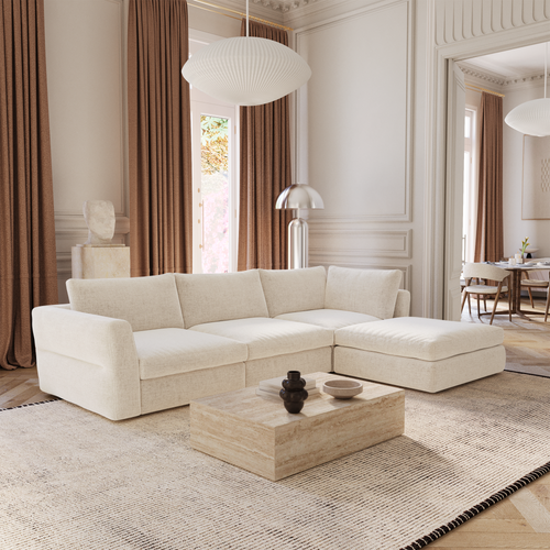 Sia Home - Modulaire hoekbank NEST - Zacht aanvoelende geweven stof - Beige - 301cm