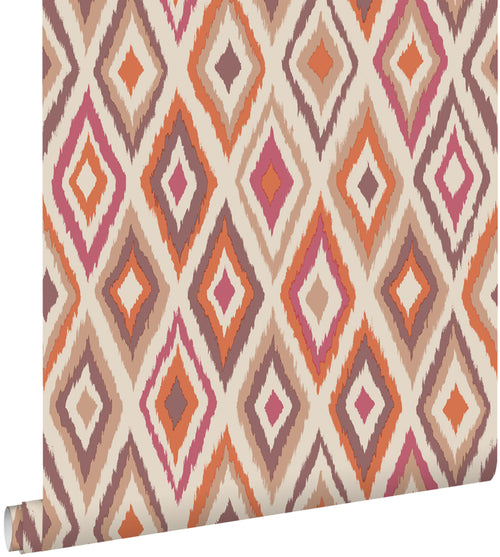 ESTAhome behang ruiten oranje, beige en paars - 50 x 900 cm - 131691