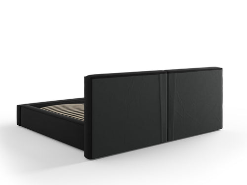 Micadoni Opbergbed met hoofdeinde Jodie 200x200cm, structurele stof, zwart - 228x254x108cm