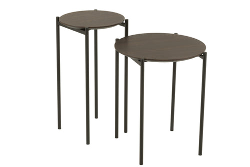 J-Line bijzettafel Rond - hout/metaal - donkerbruin - set van 2 - vtwonen shop