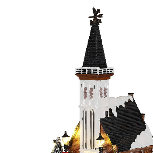 Luville Kerstdorp Miniatuur Kerk - Kerstversiering met Warme Verlichting en Besneeuwde Bomen - Kerst Decoratie voor Binnen op Batterijen - L15 x B16,5