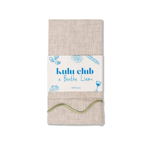 Kulu Club servetten wavy - 100% linnen - beige/groen - set van 2 - vtwonen shop