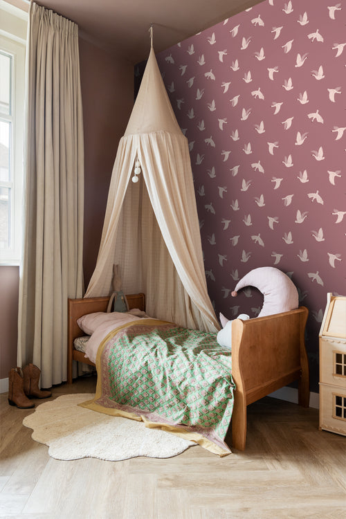 ESTAhome behang zwanen mauve paars - 50 x 900 cm - 131784