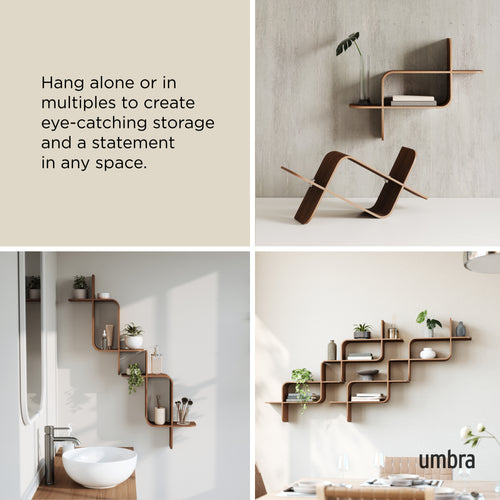 Umbra wandplank Montage - 64 x 48 x 16 cm - Licht walnoot