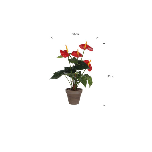 Mica Decorations Anthurium Kunstplant in Bloempot Stan - H38 x Ø30 cm - Rood