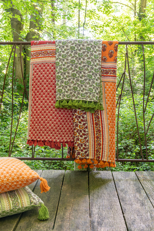 J-Line kussen Bloemen + Kwastjes - katoen - oranje - vtwonen shop