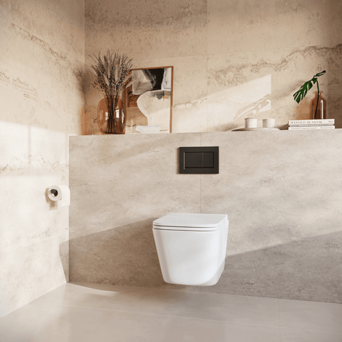 LOMAZOO hangtoiletset Linea - met inbouwreservoir & vierkante drukplaat - vierkant - zwart / wit