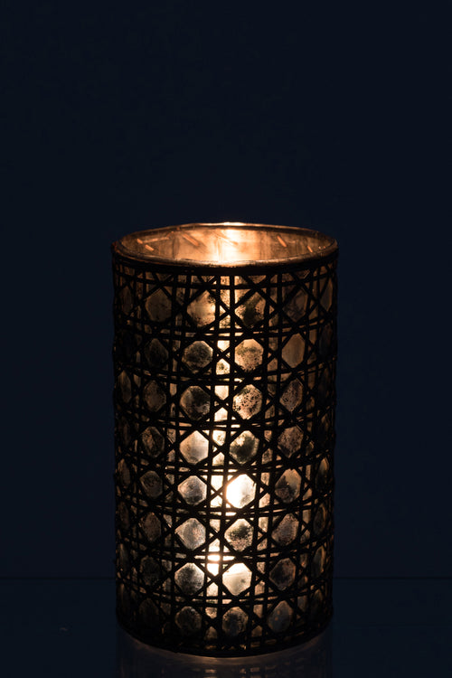 J-Line windlicht Riet - glas - bruin - large