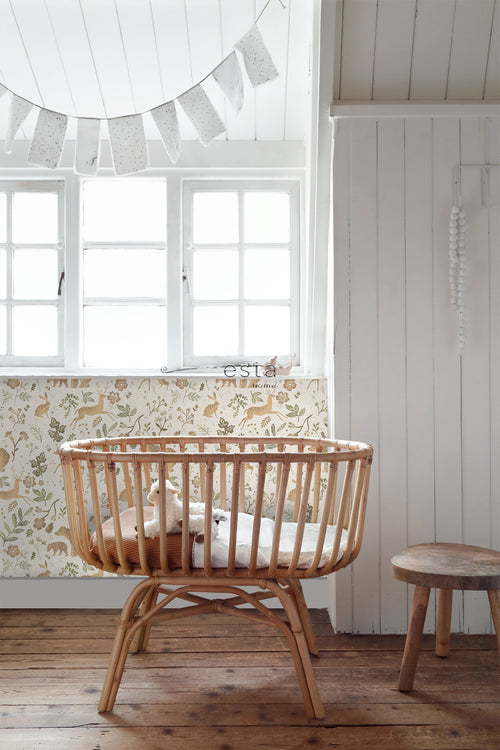 ESTAhome behang bos met bosdieren gebroken wit en beige - 53 cm x 10.05 m - 139525
