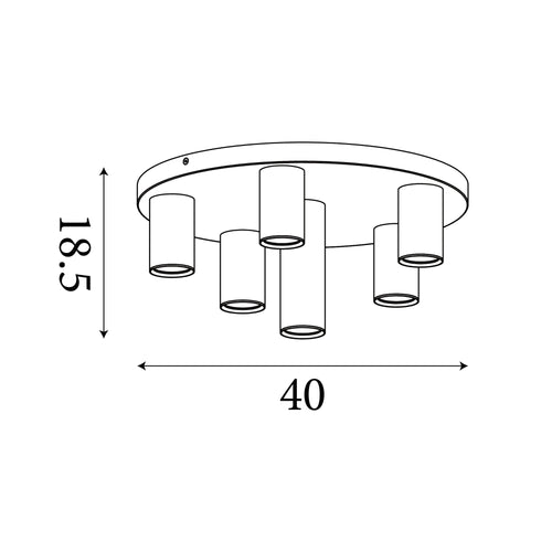Searchlight plafondlamp Tubes - 6 lichts - 40  x 20   cm - zwart brons messing