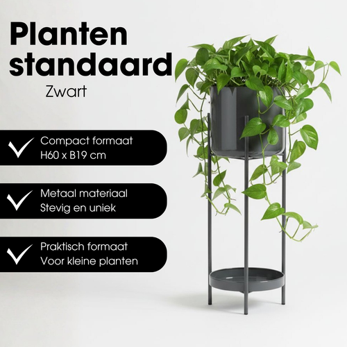 Mica Decorations Colyn Bloempot op Poten - Plantenpot - Bloempot Binnen of Planten Pot - Plantenstandaard van IJzer - H60 x Ø19 cm - Zwart