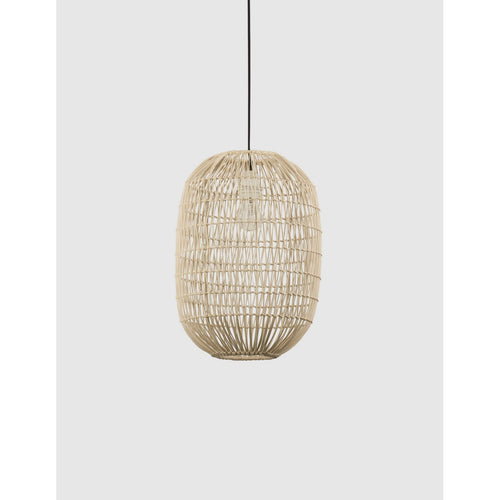 Merano Amarillo 30 cm koepel hangende plafondlamp natuurlijk rotan zwarte stof draad, voet LED E27