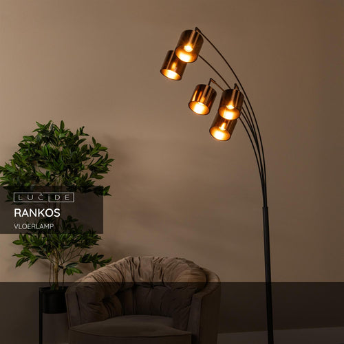 Lucide vloerlamp RANKOS - 5xE14 - Zwart - vtwonen shop