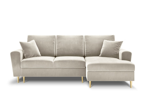 Cosmopolitan Design Converteerbare hoekbank rechts met opbergdoos Kyoto 4-zits, flueel, lichtbeige - 145x241x88cm