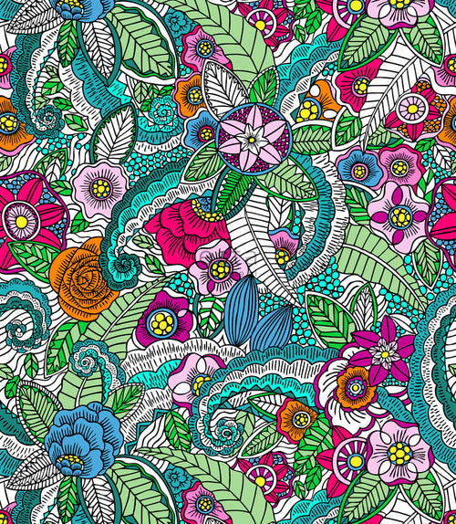 ESTAhome XXL behang bloemen mandala's roze, groen, oranje, paars en blauw - 50 x 900 cm - 158608