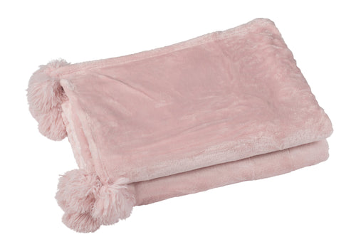 J-Line plaid Pompom - polyester - zachtroze - 170 x 130 cm