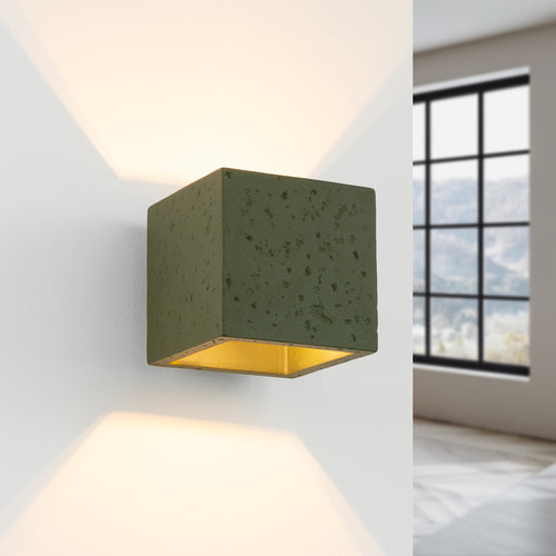 Sollux Lighting Wandlamp QUAD beton olijfgroen - 10x12x10cm