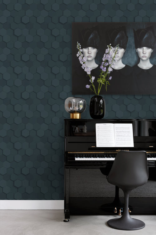 Origin Wallcoverings behang 3d hexagon motief donkerblauw - 53 cm x 10.05 m - 347853 - vtwonen shop