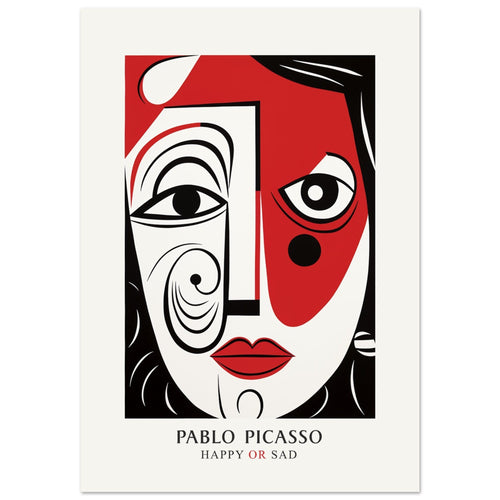 Artfulprints Poster met Lijst Pablo Picasso - Happy or sad   - 30x40 cm - Rood
