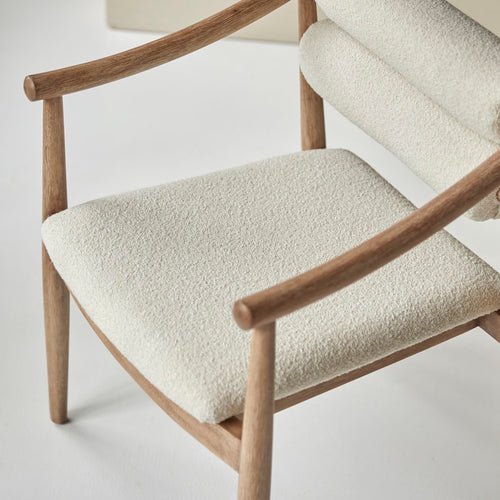 Tikamoon Leunstoel van massief acacia en boucléstof - Beige