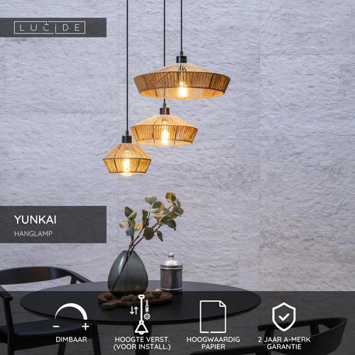 Lucide hanglamp YUNKAI - 3xE27 - Naturel