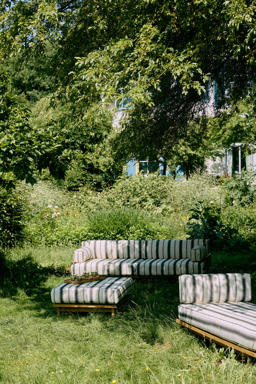 HKLIVING Outdoor hocker – teak – chalkstripe - vtwonen shop