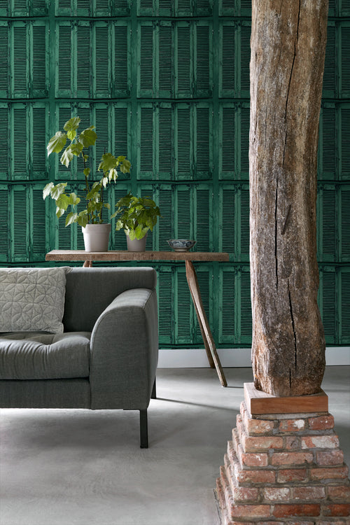 ESTAhome behang verweerde houten Franse vintage louvre luiken groen 53 cm x 10.05 m 138885