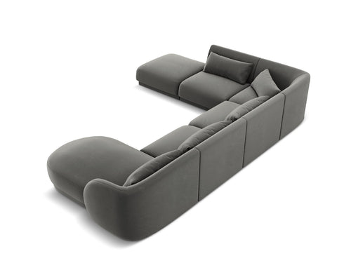 Cosmopolitan Design Panoramische hoekbank links Tulum 6-zits, flueel, lichtgrijs - 255x330x70cm