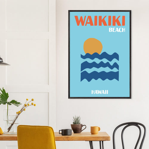 Artfulprints Poster Hawaii - Waikiki Beach   - 50x70 cm - Blauw