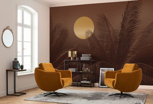 Komar fotobehang tropische zon en palmbomen terracotta bruin - 350 x 250 cm - 611210
