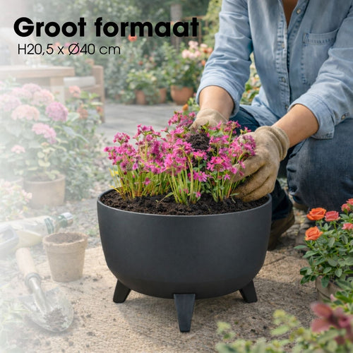 Mica Decorations Doppio Plantenbak op Poten - 20,5 x Ø40 cm - Plantenbakken voor Buiten - Bloembakken voor Balkon - Gerecycled Plastic - Antraciet