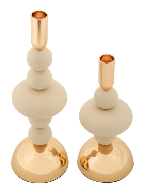 Mauro Ferretti kaarsenhouder - set van 2 - crème/goud