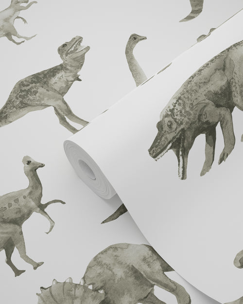 ESTAhome behang dinosaurussen groen grijs - 50 x 900 cm - 131199