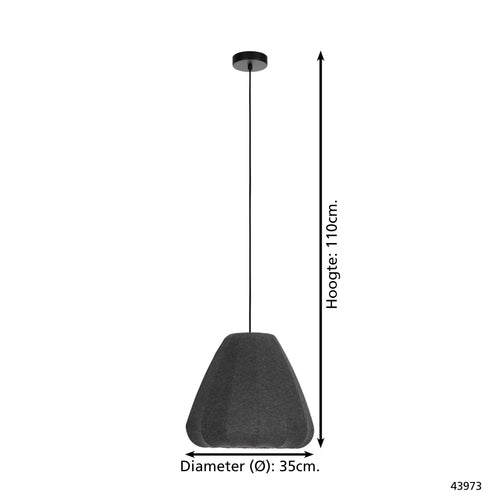 EGLO hanglamp Barlaston - e27 - ø 35 cm - zwart/grijs - uitwasbaar textiel
