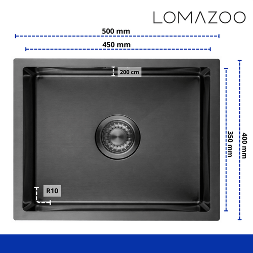 LOMAZOO spoelbak Onyx - RVS - antraciet/gun metal - 50 x 40 cm