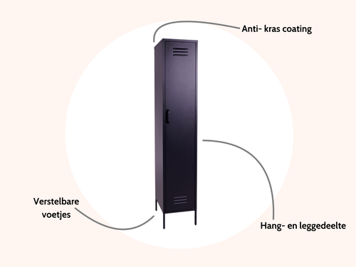MaximaVida metalen kleding lockerkast Finn zwart 45 x 35 x 185 cm - smal - vtwonen shop