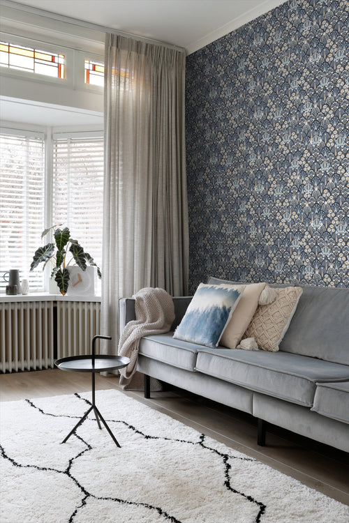 ESTAhome behang vintage bloemen in art nouveau stijl blauw - 50 x 900 cm - 131508 - vtwonen shop