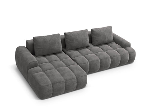 Cosmopolitan Design Uitklapbare hoekbank links met opbergdoos Linz 3-zits, flueel grijs - 142x275x84cm