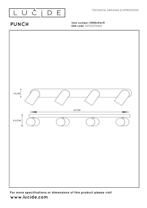 Lucide plafondspot PUNCH - 4xGU10 - Wit