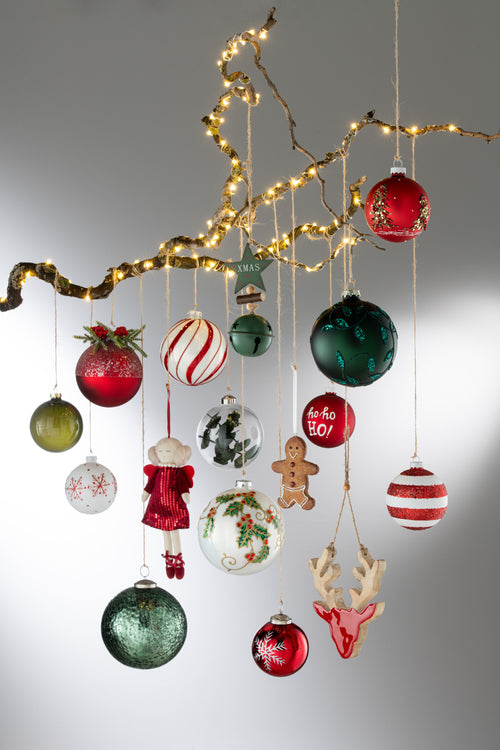 J-Line kerstbal Sneeuwvlokken Glitter - glas - wit/rood - small - doos van 6 - vtwonen shop