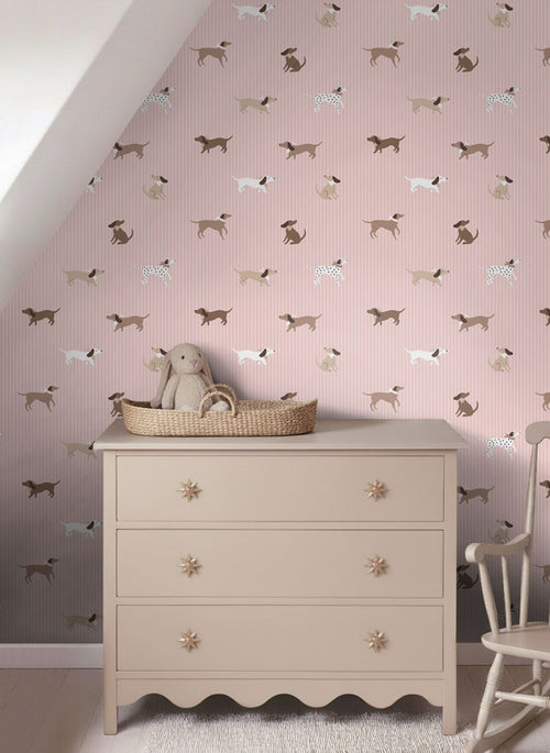 ESTAhome behang honden roze en bruin - 50 x 900 cm - 132021