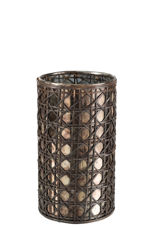J-Line windlicht Riet - glas - bruin - large