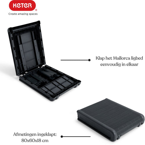 Keter Mallorca Ligbed - inclusief kussen - 187.5x58x29cm - Antraciet