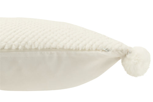 J-Line kussen Zacht Pompoms - polyester - wit